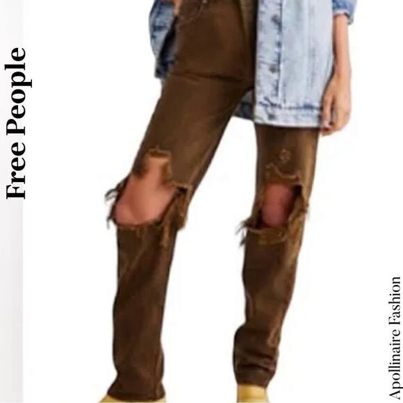 FREE PEOPLE LASSO JEANS IN BROWN SIZE 32 NWT - Picture 1 of 5